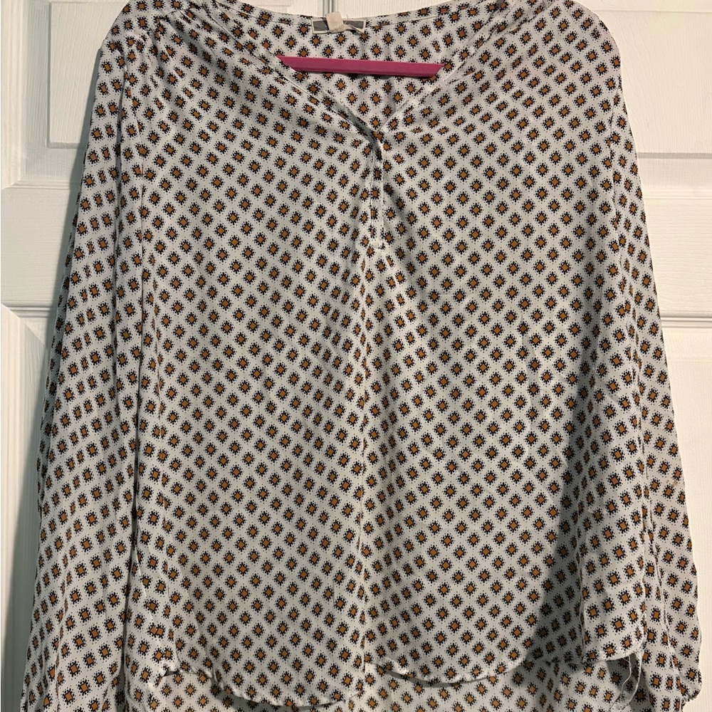 Pleione Cream Geo Diamond Print Long Sleeve Blouse